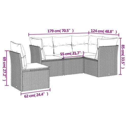 5-dijelni vrtni set sofa s jastucima bež od poliratana - bež i krem Bez stola 1 Cijena