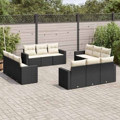 Vrtna garnitura - 12-dijelni set vrtnih sofa od poliratana s jastucima crni - Crna i krem Bez stola 1 Cijena