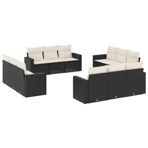 Vrtna garnitura - 12-dijelni set vrtnih sofa od poliratana s jastucima crni - Crna i krem Bez stola 1 Cijena