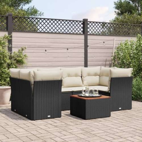 Vrtna garnitura - 7-dijelni set vrtnih sofa od poliratana s jastucima crni - Crna i krem 1 Cijena