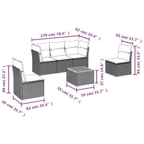 Vrtna garnitura - 6-dijelni set vrtnih sofa od poliratana s jastucima sivi - Siva 1 Cijena