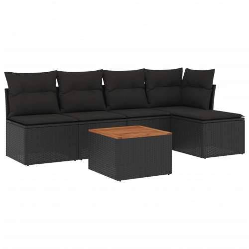 Vrtna garnitura - 6-dijelni set vrtnih sofa s jastucima crni od poliratana - Crna 1 Cijena
