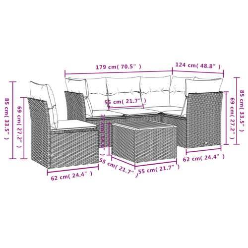 Vrtna garnitura - 6-dijelni set vrtnih sofa s jastucima crni od poliratana - Crna i krem 2x middle + table + 3x corner 1 Cijena