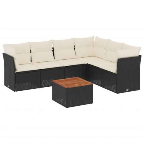 Vrtna garnitura - 7-dijelni set vrtnih sofa od poliratana s jastucima crni - Crna i krem 3x kutna + stol + 3x srednja 1 Cijena