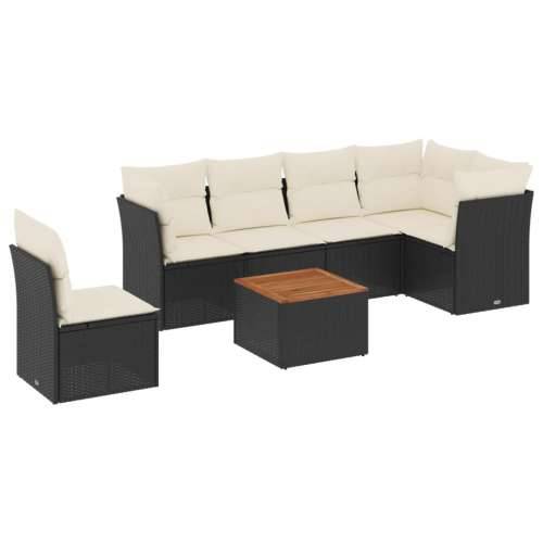 Vrtna garnitura - 7-dijelni set vrtnih sofa od poliratana s jastucima crni - Crna i krem 3x srednja + stol + 3x kutna 1 Cijena