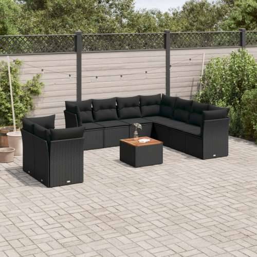 Vrtna garnitura - 10-dijelni set vrtnih sofa s jastucima crni od poliratana - Crna 1 Cijena