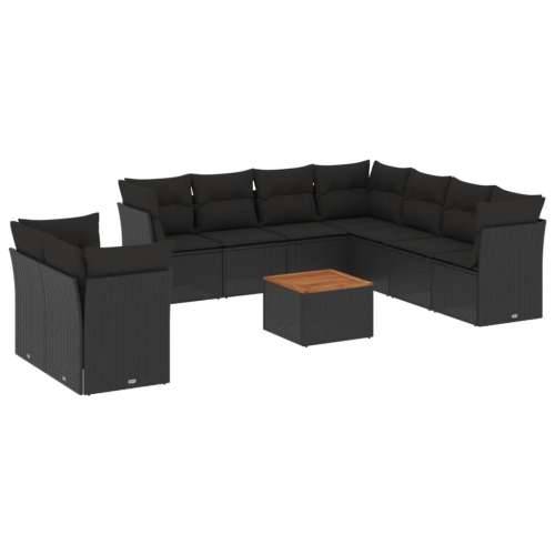 Vrtna garnitura - 10-dijelni set vrtnih sofa s jastucima crni od poliratana - Crna 1 Cijena