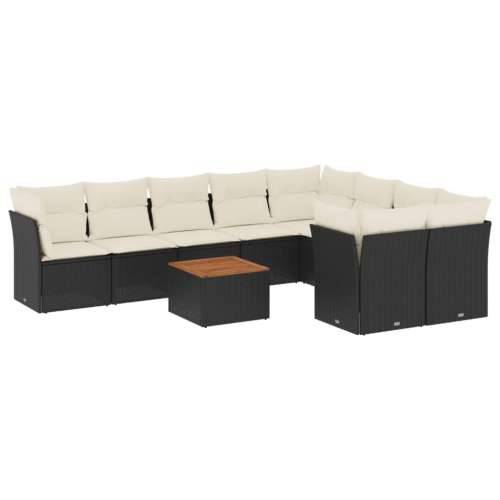 Vrtna garnitura - 10-dijelni set vrtnih sofa s jastucima crni od poliratana - Crna i krem 4x kutna + 5x srednja + stol 1 Cijena