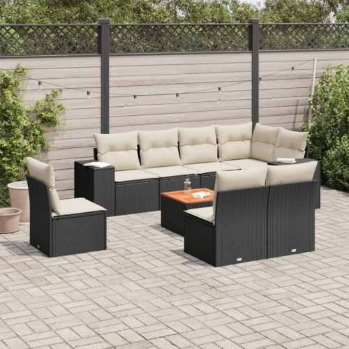 Vrtna garnitura - 9-dijelni set vrtnih sofa s jastucima crni od poliratana - Crna i krem 1 Cijena