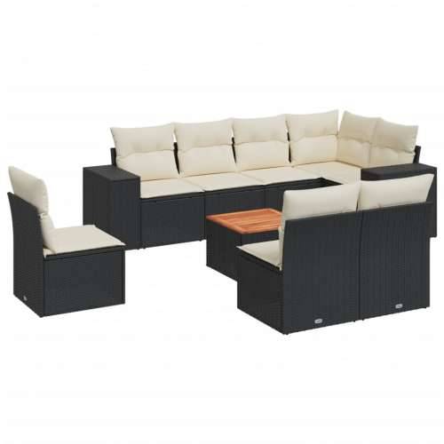 Vrtna garnitura - 9-dijelni set vrtnih sofa s jastucima crni od poliratana - Crna i krem 1 Cijena