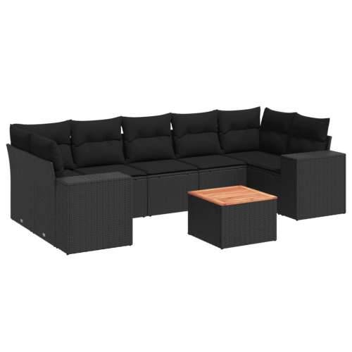 Vrtna garnitura - 8-dijelni set vrtnih sofa od poliratana s jastucima crni - Crna 1 Cijena