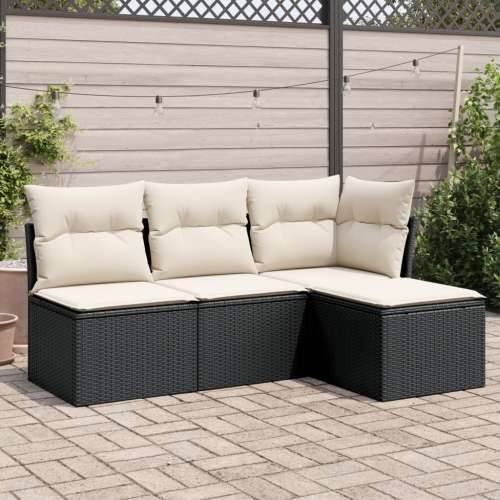 Vrtna garnitura - 4-dijelni set vrtnih sofa od poliratana s jastucima crni - Crna i krem Bez stola 1 Cijena