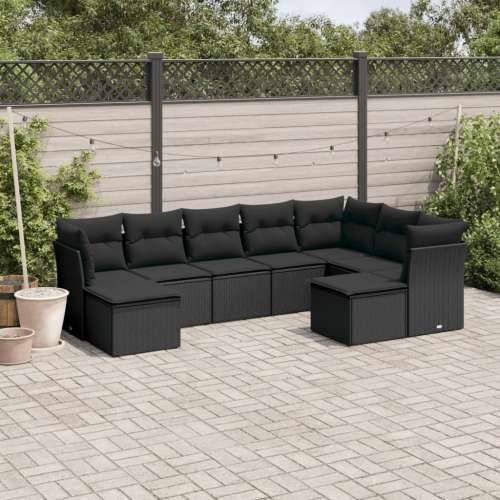 Vrtna garnitura - 9-dijelni set vrtnih sofa s jastucima crni od poliratana - Crna Bez stola 1 Cijena