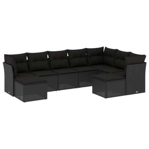 Vrtna garnitura - 9-dijelni set vrtnih sofa s jastucima crni od poliratana - Crna Bez stola 1 Cijena
