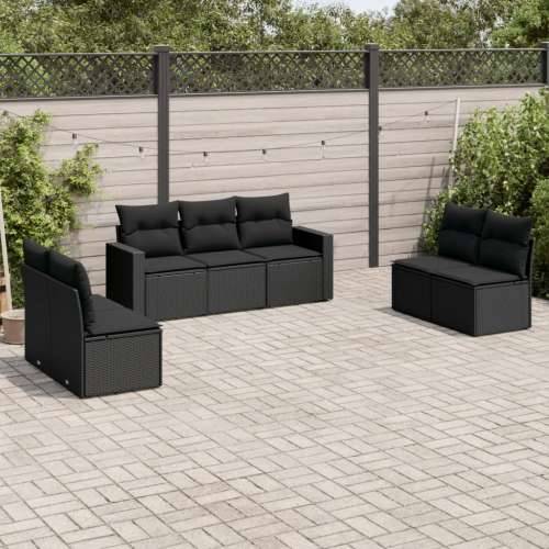 Vrtna garnitura - 7-dijelni set vrtnih sofa od poliratana s jastucima crni - Crna Bez stola 1 Cijena