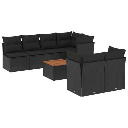 Vrtna garnitura - 8-dijelni set vrtnih sofa od poliratana s jastucima crni - Crna 4x kutna + 3x srednja + stol 1 Cijena