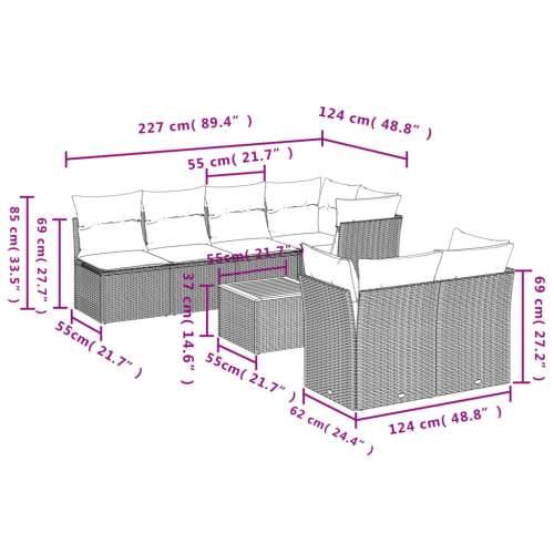 Vrtna garnitura - 8-dijelni set vrtnih sofa od poliratana s jastucima crni - Crna 4x kutna + 3x srednja + stol 1 Cijena
