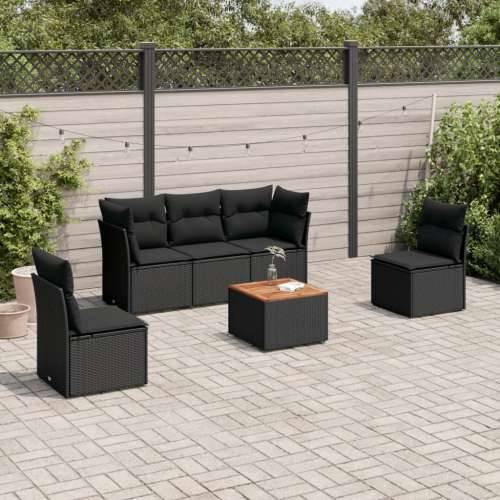 Vrtna garnitura - 6-dijelni set vrtnih sofa s jastucima crni od poliratana - Crna 1 Cijena