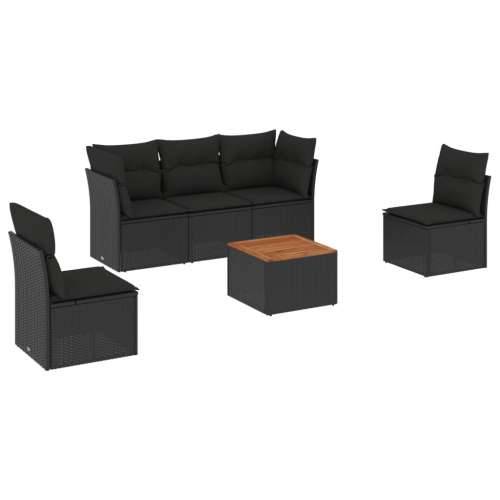 Vrtna garnitura - 6-dijelni set vrtnih sofa s jastucima crni od poliratana - Crna 1 Cijena
