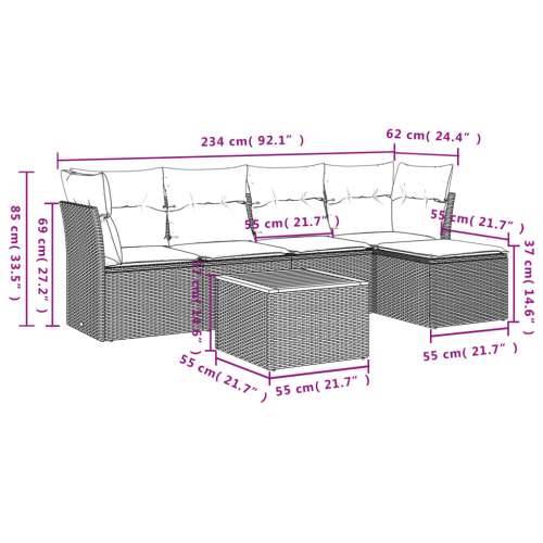 Vrtna garnitura - 6-dijelni set vrtnih sofa s jastucima crni od poliratana - Crna 1 Cijena