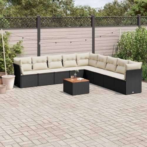 Vrtna garnitura - 10-dijelni set vrtnih sofa s jastucima crni od poliratana - Crna i krem 1 Cijena