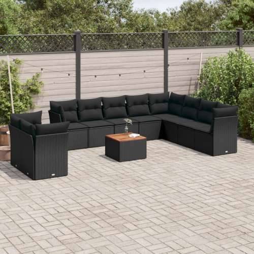 Vrtna garnitura - 11-dijelni set vrtnih sofa od poliratana s jastucima crni - Crna 1 Cijena