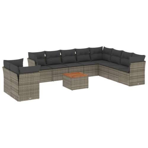 Vrtna garnitura - 11-dijelni set vrtnih sofa od poliratana s jastucima sivi - Siva 1 Cijena