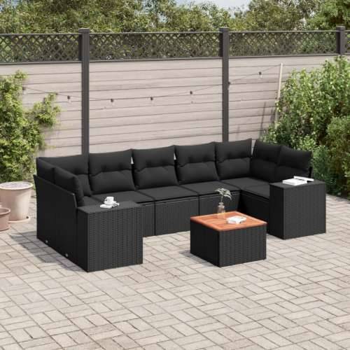 Vrtna garnitura - 8-dijelni set vrtnih sofa od poliratana s jastucima crni - Crna 1 Cijena
