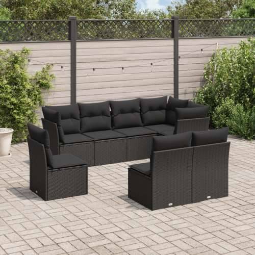 Vrtna garnitura - 8-dijelni set vrtnih sofa od poliratana s jastucima crni - Crna Bez stola 1 Cijena
