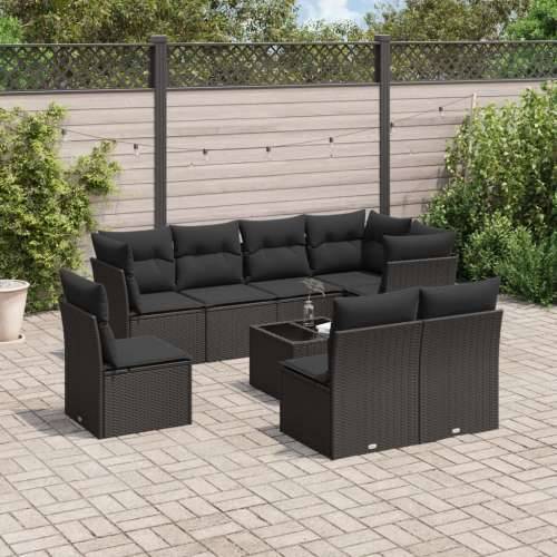 Vrtna garnitura - 9-dijelni set vrtnih sofa s jastucima crni od poliratana - Crna Sa stolom 1 Cijena