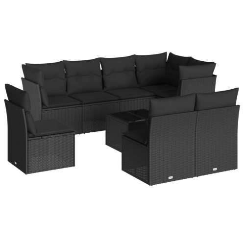 Vrtna garnitura - 9-dijelni set vrtnih sofa s jastucima crni od poliratana - Crna Sa stolom 1 Cijena