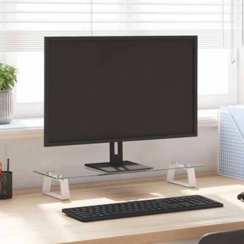Stalak za monitor bijeli 60 x 20 x 8 cm kaljeno staklo i metal Cijena