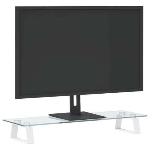Stalak za monitor bijeli 60 x 20 x 8 cm kaljeno staklo i metal Cijena