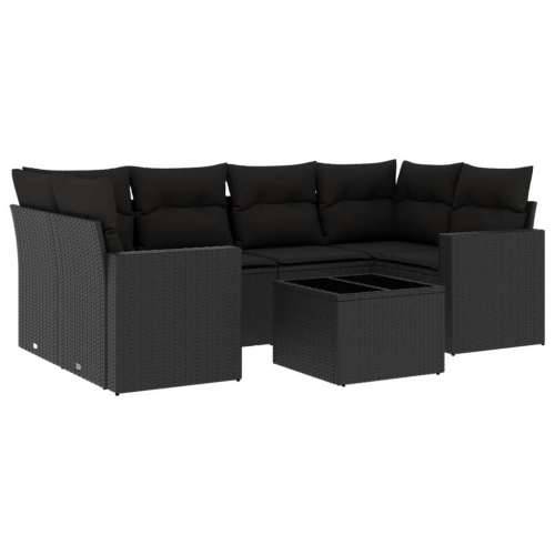 Vrtna garnitura - 7-dijelni set vrtnih sofa od poliratana s jastucima crni - Crna 1 Cijena