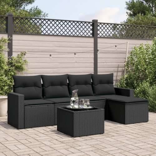 Vrtna garnitura - 6-dijelni set vrtnih sofa s jastucima crni od poliratana - Crna 1 Sa stolom Cijena