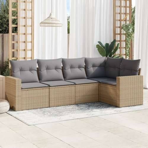 5-dijelni vrtni set sofa s jastucima bež od poliratana - bež i siva 1 Bez stola Cijena