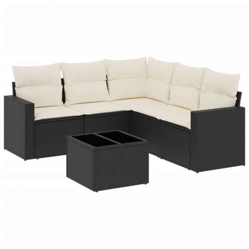 Vrtna garnitura - 6-dijelni set vrtnih sofa s jastucima crni od poliratana - Crna i krem 1 Sa stolom Cijena