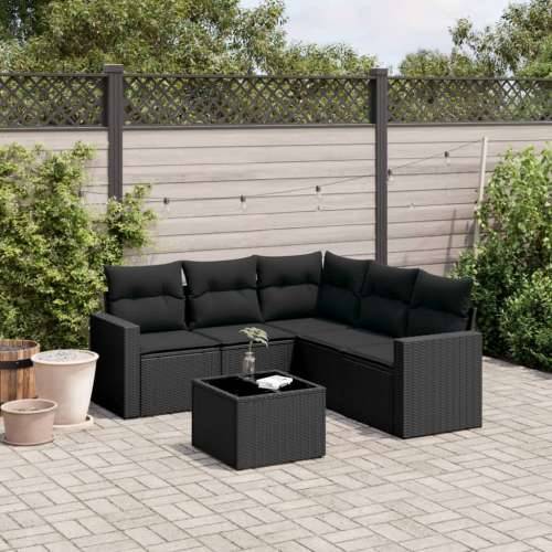 Vrtna garnitura - 6-dijelni set vrtnih sofa s jastucima crni od poliratana - Crna 1 Sa stolom Cijena