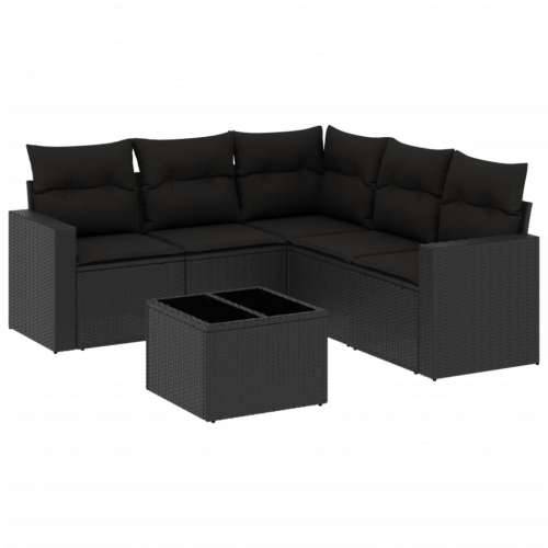 Vrtna garnitura - 6-dijelni set vrtnih sofa s jastucima crni od poliratana - Crna 1 Sa stolom Cijena