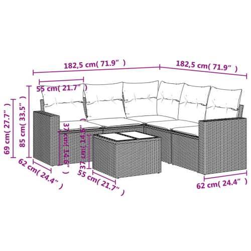 Vrtna garnitura - 6-dijelni set vrtnih sofa s jastucima crni od poliratana - Crna 1 Sa stolom Cijena