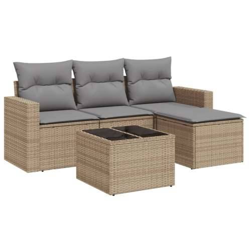 5-dijelni vrtni set sofa s jastucima bež od poliratana - bež i siva Sa stolom 1 Cijena