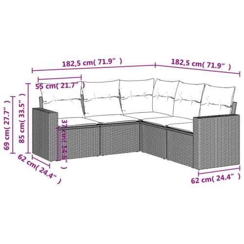 5-dijelni vrtni set sofa s jastucima bež od poliratana - bež i krem Bez stola 1 Cijena