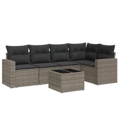 Vrtna garnitura - 6-dijelni set vrtnih sofa od poliratana s jastucima sivi - Siva Sa stolom 1 Cijena