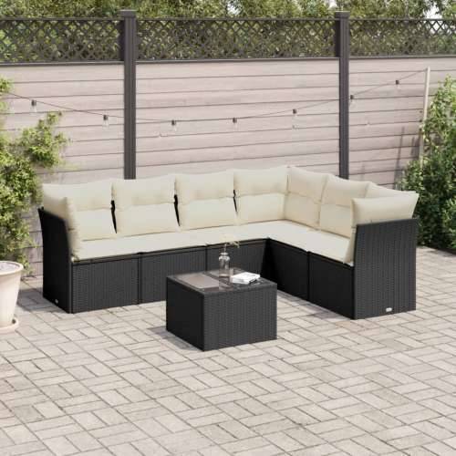 Vrtna garnitura - 7-dijelni set vrtnih sofa od poliratana s jastucima crni - Crna i krem Sa stolom 1 Cijena