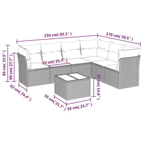 Vrtna garnitura - 7-dijelni set vrtnih sofa od poliratana s jastucima crni - Crna i krem Sa stolom 1 Cijena