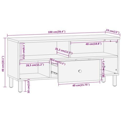 TV ormarić 100 x 33 x 46 cm od masivnog bagremovog drva - Prirodna 1 Masivno bagremovo drvo Cijena