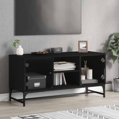 TV ormarić sa staklenim vratima crni 102 x 37 x 50 cm - Crna 1 Cijena