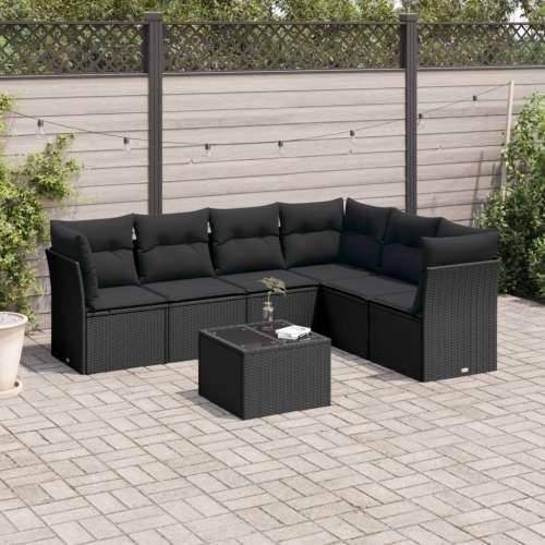 Vrtna garnitura - 7-dijelni set vrtnih sofa od poliratana s jastucima crni - Crna Sa stolom 1 Cijena
