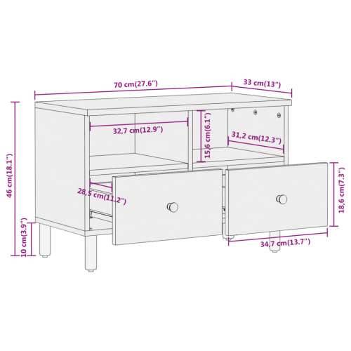 TV ormarić 70 x 33 x 46 cm od masivnog bagremovog drva - Prirodna 1 Masivno bagremovo drvo Cijena