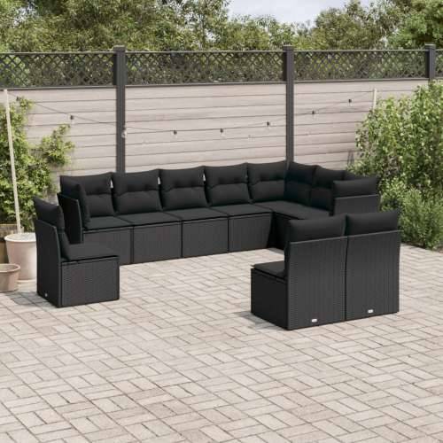 Vrtna garnitura - 10-dijelni set vrtnih sofa s jastucima crni od poliratana - Crna Bez stola 1 Cijena
